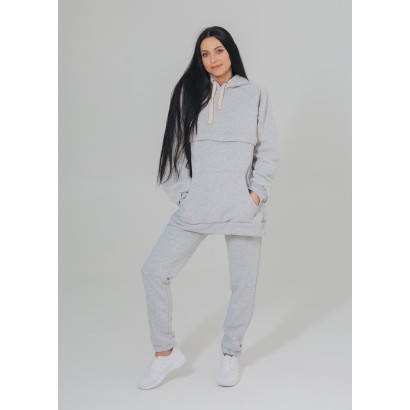 Утепленный спортивный костюм для кормящих мам с секретом для кормления Серый